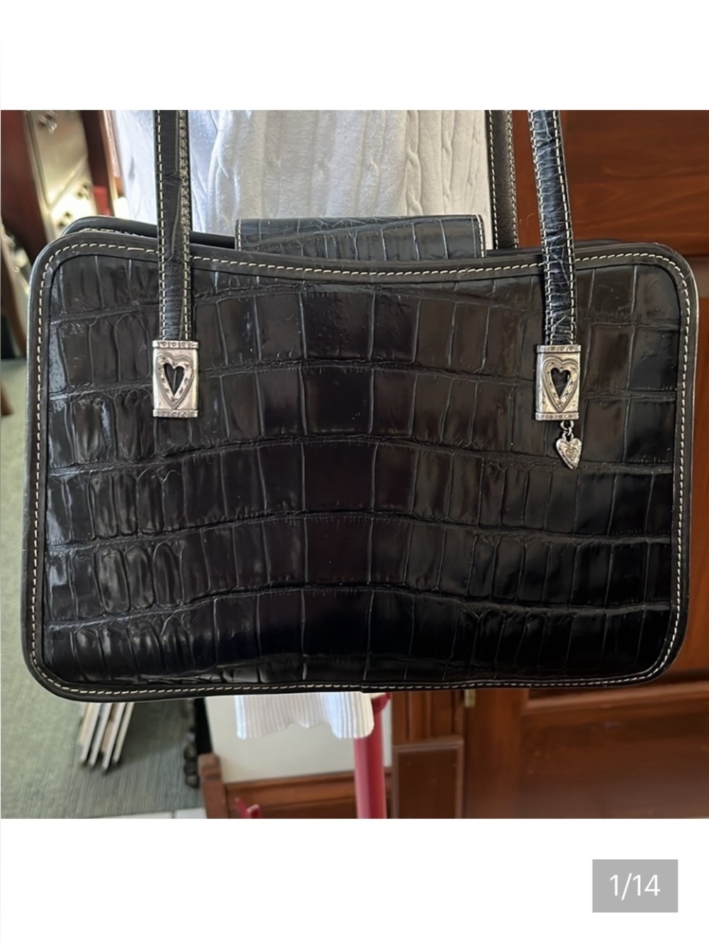 Brighton  Vintage  Croc embossed  Gen. leather   Shoulder bag  navy / black  EUC